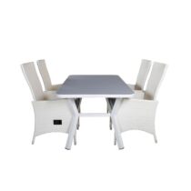 Hioshop Virya tuinmeubelset tafel 90x160cm en 4 stoel Padova wit