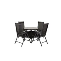 Hioshop Volta tuinmeubelset tafel Ø90cm en 4 stoel Break zwart. Tuinmeubelen Zwart Textiel