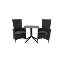 Hioshop Way tuinmeubelset tafel 70x70cm en 2 stoel Padova zwart. Tuinmeubelen Zwart Polyester