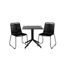 Hioshop Way tuinmeubelset tafel 70x70cm en 2 stoel stapelS Lindos Tuinmeubelen Zwart Polyester