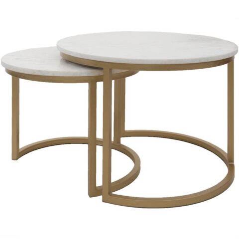 Home67 - Salontafel Jasmin Marmer - Set van 2 Groot - Wit/Goud Tafels Goud Marmer