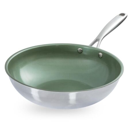 Just Vegan - RVS Eco Wokpan - 28 cm Pannen Groen RVS