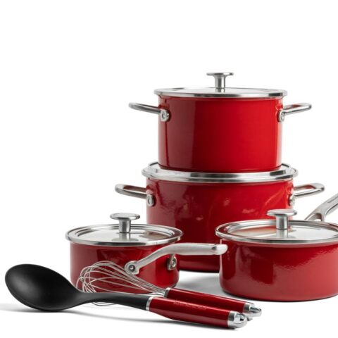 KitchenAid Steel Core Enamel kookset met steelpan & kookpot Pannen Rood Edelstaal