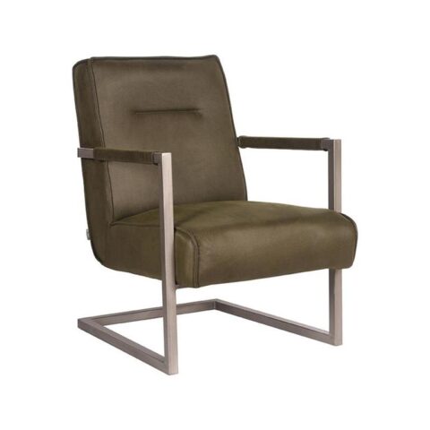 LABEL51 - Fauteuil Jim - Army Microvezel - Vintage Metaal Stoelen Groen Microleder