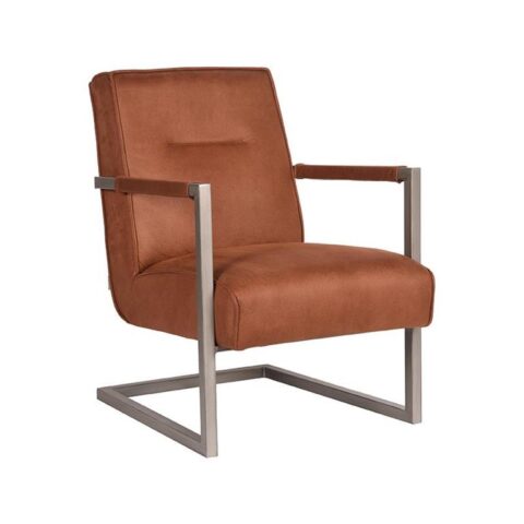 LABEL51 - Fauteuil Jim - Cognac Microvezel - Vintage Metaal Stoelen Bruin Microleder