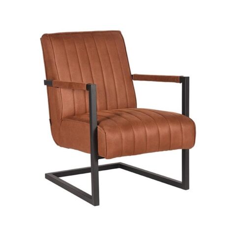 LABEL51 - Fauteuil Milo - Cognac Microvezel - Zwart Metaal Stoelen Bruin Microleder