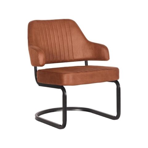 LABEL51 - Fauteuil Otta - Cognac Microvezel - Zwart Metaal Stoelen Bruin Microleder