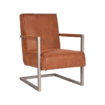 LABEL51 - Fauteuil Quin - Cognac Microvezel - Vintage Metaal Stoelen Bruin Microleder