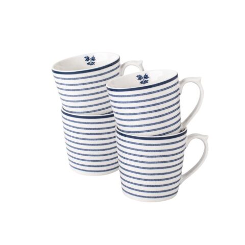 Laura Ashley Giftset 4 Bekers Candy Stripe 32 cl. Servies Blauw Porselein