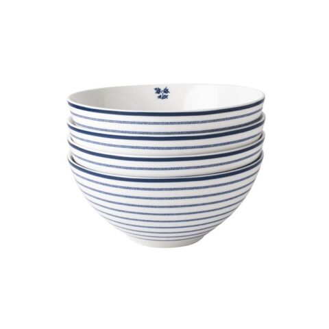 Laura Ashley Giftset 4 Kommen 16 cm Candy Stripe Servies Blauw Porselein