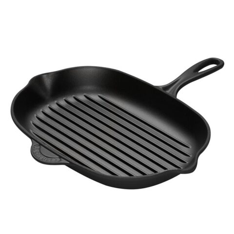 Le Creuset Ovale Skillet Grillpan Pannen Zwart Gietijzer