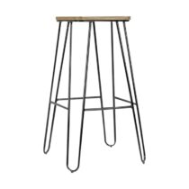 Legend Wire metalen barkruk zwart - met houten zitting - 75 cm Stoelen Zwart Hout