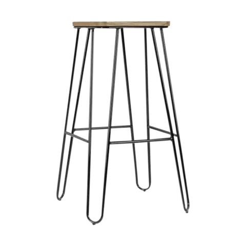 Legend Wire metalen barkruk zwart - met houten zitting - 75 cm Stoelen Zwart Hout