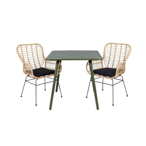 MaximaVida Dehli 80 cm legergroene tuinset met 2 stoelen Tuinmeubelen Groen Metaal