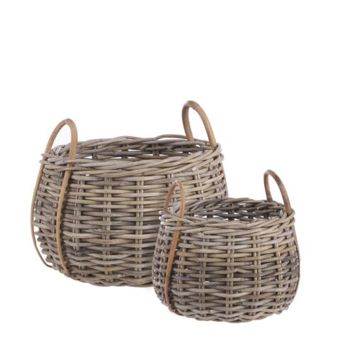 Mica Decorations Cameo Manden - H40 x Ø44 cm - Set van 2 - Grijs Opbergen Grijs Rotan