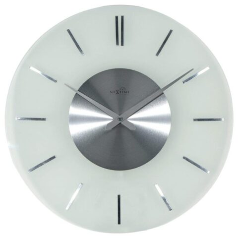 NeXtime - Wandklok - 40 x 40 cm - Melkglas - 'Stripe Radio Controlled' Klokken Transparant Glas