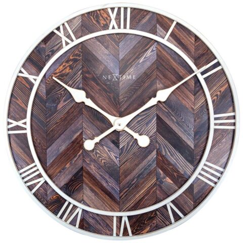 NeXtime- Wandklok - 58cm - Hout/Metaal -Donkerbruin - 'Roman Vintage' Klokken Bruin Hout