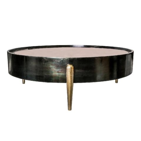 PTMD Spiegel Salontafel - H30 x Ø94 cm - Aluminium - Zwart Tafels Zwart Aluminium