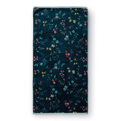 Pip Studio Les Fleurs Badhanddoek 70 x 140 cm - Donkerblauw Badtextiel Blauw Katoen