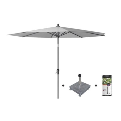 Platinum Riva stokparasol 3 m. rond - Light Grey met voet en hoes Zonwering Grijs Polyester