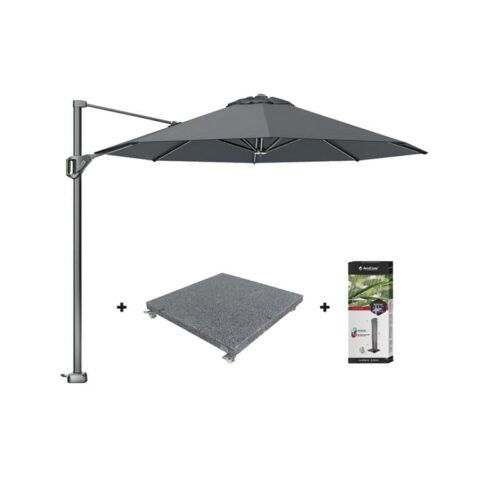 Platinum Voyager ronde zweefparasol T1 3 m. - Antraciet + voet en hoes Zonwering Antraciet Polyester