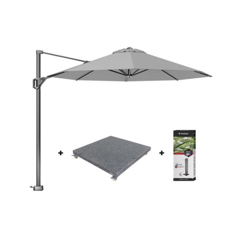 Platinum Voyager ronde zweefparasol T1 3 m. - Light Grey + voet + hoes Zonwering Grijs Polyester