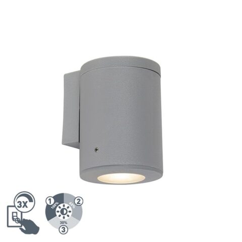 QAZQA LED Wandlamp buiten franca - Grijs - Modern - D 90mm Buitenverlichting Grijs Kunststof