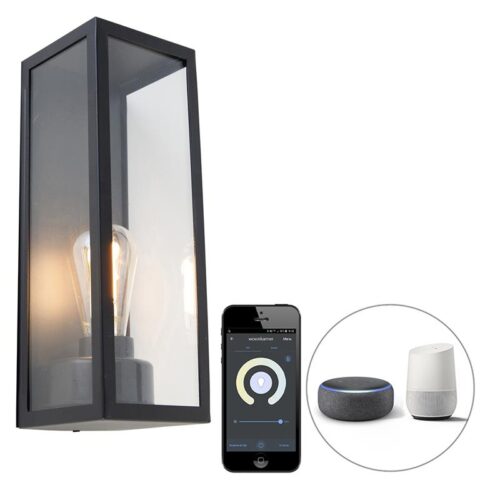 QAZQA LED Wandlamp buiten rotterdam - Zwart - Modern - L 12.2cm Buitenverlichting Transparant