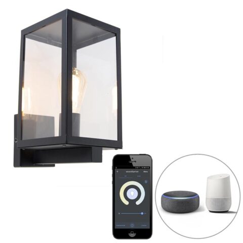 QAZQA LED Wandlamp buiten rotterdam - Zwart - Modern - L 21cm Buitenverlichting Transparant