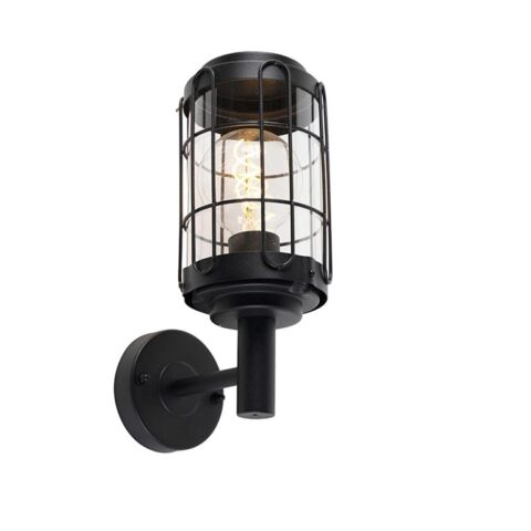 QAZQA Wandlamp buiten bares - Zwart - Industrieel - L 130mm Buitenverlichting Zwart Glas