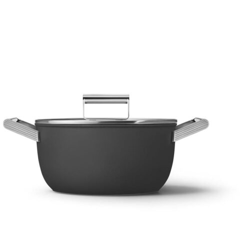 SMEG kookpan 24cm - Anti aanbak - Met deksel - Zwart mat Pannen Zwart RVS