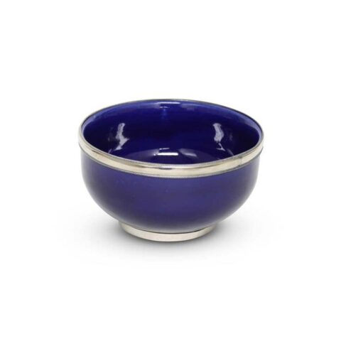 Safaary - Kom Donkerblauw met Metaalring Ø 13 x 8cm Servies Blauw Aardewerk