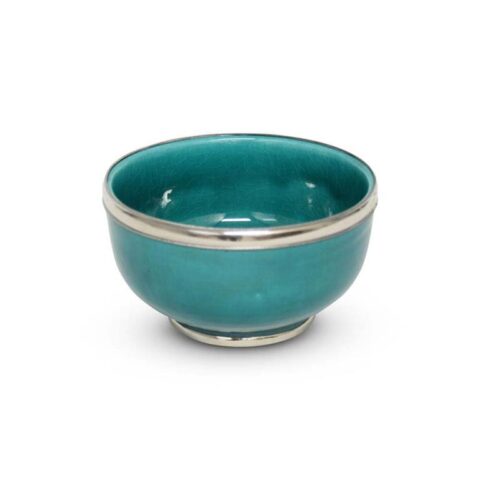 Safaary - Kom Turquoise met Metaalring Ø 13 x 8cm Servies Groen Aardewerk