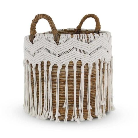 Safaary - Rieten Mand van Zeegras Wit Macrame-Ø 45 x 41cm Opbergen Wit Zeegras