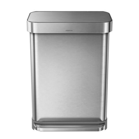 Simplehuman Rectangular Liner Pocket Pedaalemmer 55 Liter Afvalemmers Zilver RVS