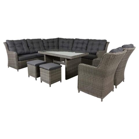 Suns Lounge dining set Richmond + 2 dining tuinstoelen Tuinmeubelen Grijs Wicker