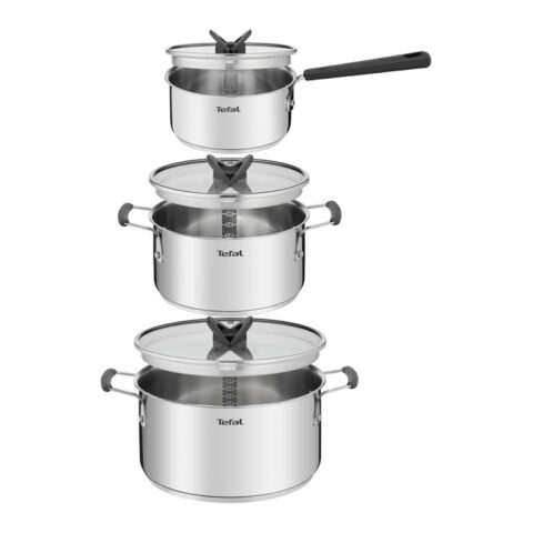 Tefal Opti'Space Pannenset - Set van 3 Pannen Zilver RVS