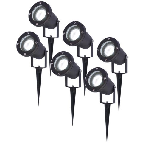 V-Tac 6x Lumi LED Prikspot Zwart IP44 GU10 Buitenverlichting Zwart Aluminium