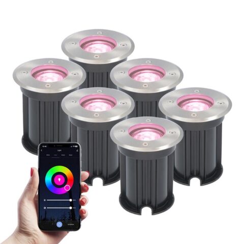 V-Tac 6x - Smart LED Grondspots WiFi+ Bluetooth Zilver IP65 Buitenverlichting Zilver Aluminium