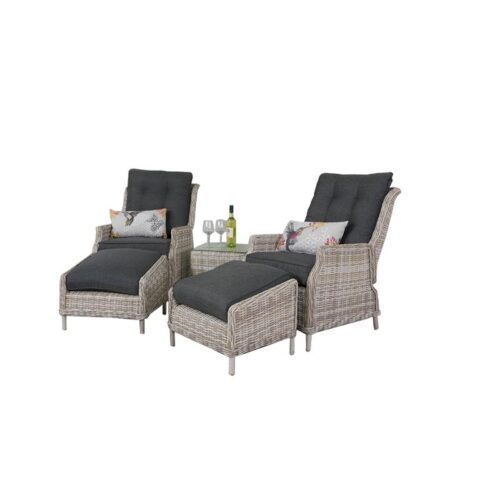 VDG Pacific verstelbare loungestoelen + Bijzettafeltje - Vanilla Tuinmeubelen Crème Wicker