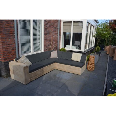 Wood4you - Loungeset 1 steigerhout 200x250 cm - GL-vorm- incl kussens Tuinmeubelen Bruin Hout