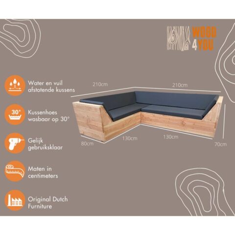 Wood4you - Loungeset 6 Douglashout 210x210 cm - incl strakke kussens Tuinmeubelen  Hout