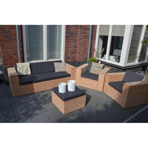 Wood4you - Loungeset Douglas Four - incl kussens Tuinmeubelen Bruin Hout