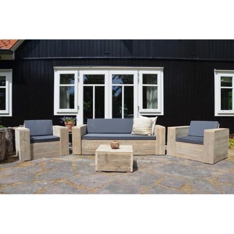 Wood4you- Loungeset steigerhout Four - incl kussens Tuinmeubelen Bruin Hout