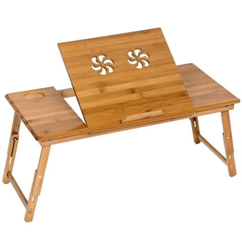 tectake Houten laptoptafel voor op bed 72x35x26cm Bureau Bruin Hout