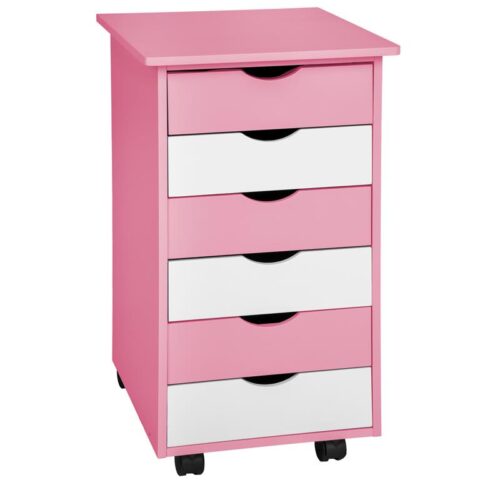 tectake Ladekast van hout en 6 lades 65x36x40cm Kasten Roze Hout