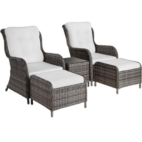 tectake Wicker loungeset Benissa 2+2 Tuinmeubelen Grijs Aluminium