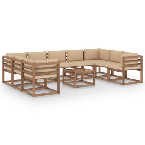 vidaXL 10-delige Loungeset met beige kussens Tuinmeubelen Beige Hout