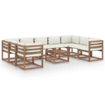 vidaXL 10-delige Loungeset met crèmekleurige kussens Tuinmeubelen Crème Hout