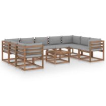 vidaXL 10-delige Loungeset met grijze kussens Tuinmeubelen Grijs Hout